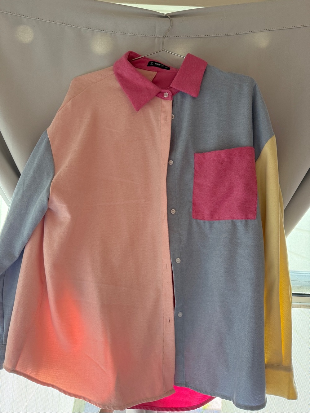 SHEIN Pink & Pastel Panel Button-Up Shirt